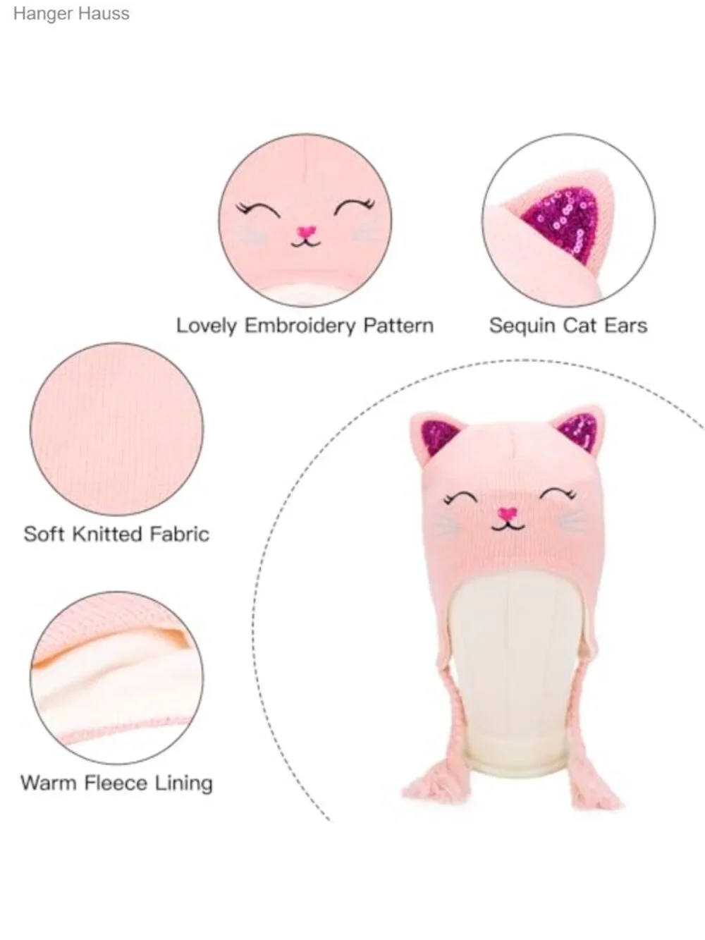 Girls Winter Cat Ear Beanie Hat Gloves Set Knit Earflap Cap Mittens